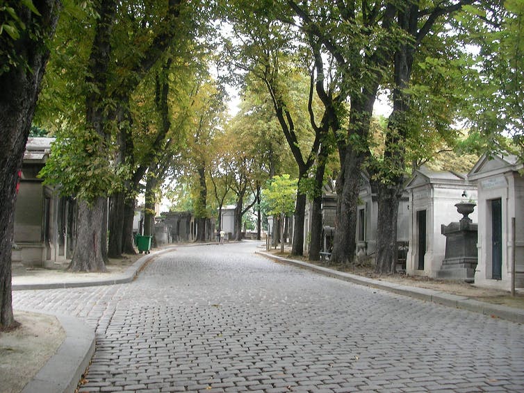 Une allée arborée au cimetière du Père-Lachaise à Paris